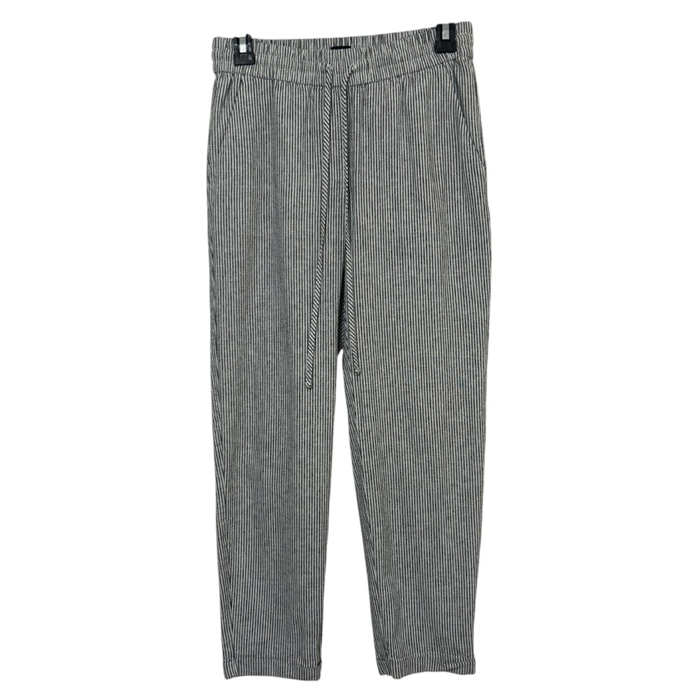 J.Crew Striped Linen-Cotton Elastic Waist Pull-On Pants with Pockets Size 0